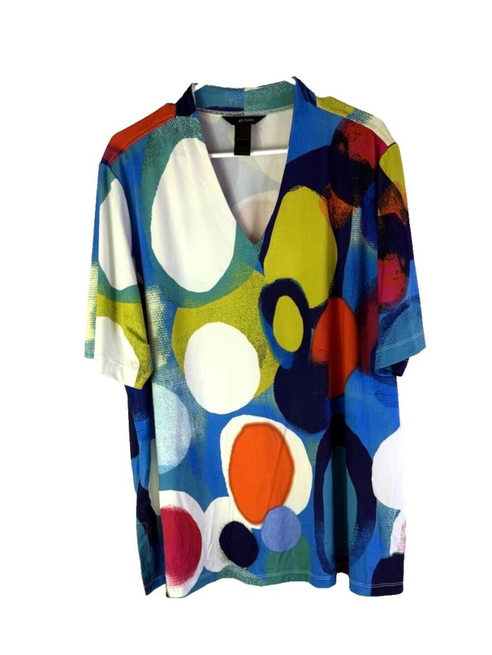 Ali Miles Rainbow Geometric Slinky Shirt Top Artsy Whimsical
